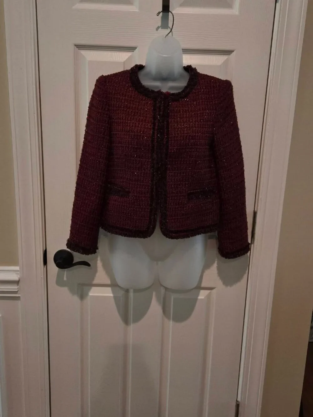 Alice + Olivia Kidman Metallic Red Tweed Jacket Size Small
